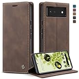 owlhold Handyhülle für Google Pixel 6 klapphülle Premium Lederhülle Weiches Vintage-Nubukleder Faltbare Handytasche Ständer Schutzhülle Kartenfach Standfunktion hülle Google Pixel 6 - Kaffee