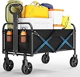Bollerwagen Faltbar Mit Bremse,Handwagen Faltbarer 220L 172Kg 360° All-Terrain Reifen,Seitentasche,Handwagen Mit Verstellbarem Griff Perfekt Gartenwagen Reisebuggy Campingwagen Strandwagen