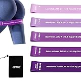 FNG8 Fitnessbänder Set Bedruckt mit Übungen auf Deutsch - Trainingsband Fitnessband Set mit 5 Stufen Widerstand - Fitness Band Aus Hautfreundlichem Latex - Unisex Terra Band für Physio und Sport