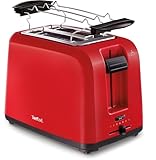 TEFAL TT1A2510 Toaster | Doppelschlitz | mit 7 Bräunungsstufen | inkl. Brötchenaufsatz | Krümelschublade | 800W | Hebefunktion | Funktionstaste für Stopp -Taste, Auftauen und Erwärmen | rot