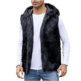 Wintermantel Herren Warm Weste mit Kapuze Flauschig Winter Cardigan Lose Ärmellos Pelzmantel Einfarbig Casual Mantel Vintage Kunstfell Vest Kunstpelz Coat Faux Pelz Übergangswesten Gilette Jacke