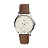 Fossil Minimalist uhr für Herren, Quarzwerk mit Edelstahl- oder Lederarmband, Weiß und Tan, 44MM