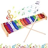 Xylophon Glockenspiel Holz, Holz Bunt Xylophon, Xylophon für Kinder, Xylophon mit 2 Schlägel, Bunt Xylophon für Kinder, Holz Xylophon für Kinder, Musikinstrument für Mädchen und Jungen ab 3 Jahren