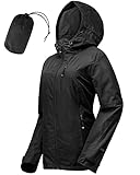33,000ft Regenjacke Damen Wasserdicht Outdoorjacke Atmungsaktiv Herbst Übergangsjacke Leichte Jacke mit Kapuze Windbreaker zum Wandern Reisen Treking Fahrrad schwarz 40