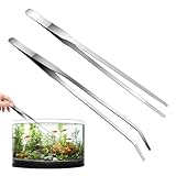 Diffaxy Gebogen Aquarium Pinzette, 2 Stück Gerade Pinzette Und Gebogene Spitze,Lang 27 cm pinzetten Edelstahl für Eidechsen Spinnen Schlangen Aquarium Futterwerkzeug