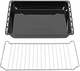ICQN 42.2 x 37 cm Backbleche & -Gitter Set, 4,5 cm Tief Emailliert Fettpfanne und Verchromt Backofenrost für Backofen & Herd, Kratzfest & Rostfrei, 422 x 370 x 4,5 mm
