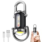 1200LM Superhelle Mini-Schlüsselanhänger-Taschenlampe Wasserdicht, Mini LED Taschenlampe Schlüsselanhänger, Taschenlampe LED Aufladbar mit Power Bank für Outdoor, Camping (Silber)