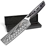 Wolfblood PRO Damastmesser Nakirimesser XL (31cm) TÜV geprüfter 62 HRC Damaststahl aus 67 Lagen I Damast-Küchenmesser Hackmesser mit Holzgriff Geschenkbox und Klingenschutz