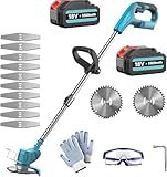 kabelloser Rasenmäher Für Makita 18V : Mit 2 x 5,5 AH Akkus，10 metallischen Klingen, 2 Kreissägenblättern, 90° drehbar, verstellbarem Teleskopstab sowie zusätzlichem Griff – geeignet für Rasenpflege.
