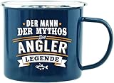 History & Heraldry Echter Kerl - Emaille Becher Angler - individuelle und personalisierte Tasse mit Name und Spruch