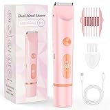 Rasierer Damen 2-in-1 Damenrasierer Elektrisch für Körper Scham und Nase Intimrasierer für Frauen Nass- und Trockengebrauch Wiederaufladbarer Trimmer (Rosa)