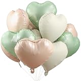 Herz Folienballon 24 Stück,18 Zoll Herzluftballons Grün Beige,Herz Helium Luftballons,Herzluftballons Helium,Herzform Ballon für Hochzeiten,Valentinstag,Jubiläum,Geburtstag