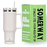 Somerway 1182ml 40oz Kaffeebecher to Go, Doppelwandiger Edelstahl Vakuum Isolierbecher mit Griff und Stroh, Tragbare Autobecher Becher Tumbler Thermobecher Kaffeetasse für Heißer und Kalter Getränke