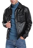 Sailwind Herren Leather Jacket Reverskragen Motorradjacke Druckknopf Kunstlederjacke Bomberjacken Mantel (Schwarz, L)