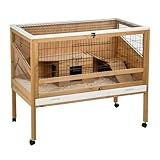 Kerbl Pet Kleintierkäfig Indoor Deluxe, Nagerkäfig, Kleintierstall, 115x60x92,5cm, Holz, Metallgitter, Hasen, Kaninchen, Meerschweinchen, Hamster, mit Holzhaus