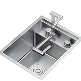 ChenYuNiu Einzelschüssel verstecktes Waschbecken mit Deckung Edelstahl Küchenspüle Kleiner Größe Mini Waschbecken mit Siphon, Wasserhahn, Abflusslagerstangenspüle (Farbe: Silber
