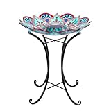 MUMTOP Vogeltränke für den Außenbereich, Glas, große Solar-Vogeltränke, Schüssel mit Metallständer, Kaleidoskop-Vogelfutterspender für draußen und Garten, Terrasse, Rasendekor (Blumenrand)
