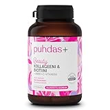 puhdas+ Collagen & Biotin [120 vegane Kapseln] hochdosiert Komplex aus Meeres Kollagen, Vitamin B7, C & Zink, Natürlicher Komplex, Biotin & Kollagen Kapseln hochdosiert - Hergestellt in Finnland