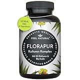 Florapur Kulturen Komplex - 20 Bakterienkulturen & Bio Inulin - 180 magensaftresistente Kapseln - 20 Mrd. KbE je Tagesdosis - u.a. Milchsäurebakterien, Bifidobakterien - vegan, laborgeprüft