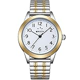 BOSHIYA Damen Uhren Edelstahl Analog Quarz Uhr mit Digital Zifferblatt und Elastisch Armband Wasserdicht Armbanduhr für Damen Gold Silber