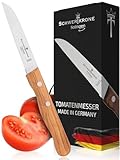 Schwertkrone® Schälmesser Tomatenmesser Premium [MADE IN SOLINGEN - GERMANY] - Gemüsemesser Obstmesser - Küchenmesser klein scharf Schneidemesser Sägemesser - Allzweckmesser - Holzgriff (Klinge: 8cm)