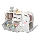 Dripex Kinderregal, Spielzeugregal mit 2 Aufbewahrungsboxen Bücherregal, 101 x 31 x 64.5 cm, Spielzeug Aufbewahrungsregal, Kinderzimmer Regal für Junge, Mädchen