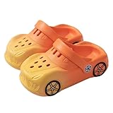 Sandalen Barfußschuhe Kinder, Mädchen Sandalen für Kleinkinder Kinder Sommer Lässige Strandschuhe Leichte Slip On Sandalen mit Cartoon Auto Atmungsaktive Outdoor Spielsandalen(Orange 23 Toddler)