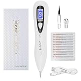 Muttermal Entfernen - VOONEEN Maulwurf Entfernen Professioneller Schönheits-Stift, mit 9 Stärke Stufen für Gesicht und Körper, Entfernung Warzen, Nävus, Muttermal, mit USB Aufladbar (Weiß)