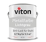 Viton Metallfarbe in Grau - 0,7 Kg Metall-Schutzlack Seidenmatt - Dauerhafter Schutz & hohe Beständigkeit - 3in1 Grundierung & Deckfarbe - Metalllack direkt auf Rost - KE31 - RAL 7035 Lichtgrau