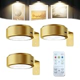 Magnetisches Mallicht mit 13 Beleuchtungsmodi, Bildbeleuchtung Kabellos, Wiederaufladbar Wandleuchte/Batteriebetriebene Lampe mit Fernbedienung, Led Lichter Vitrine (3Pcs Gold, Batteriebetriebene)