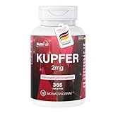 Kupfer 2mg - 365 Tabletten - Kupferbisglycinat - Hochdosiert - 100% Vegan – Deutsche Produktion & Laborprüfung - NutriFair | Premium & Fair