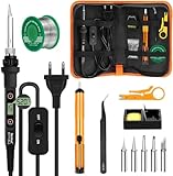 Lötkolben Set 80W LCD Einstellbar Temperatur 180-520°C Lötkolben mit Ein/Aus Schalter, 50g Lötdraht, 5 Lötspitzen, Entlötpumpe, Lötkolbenständer, Pinzette, Lötset für Elektrische Arbeiten