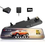 WOLFBOX Dashcam 4K + 2,5K für Rückspiegel: Front und Rückspiegel Dashcam für Auto mit 12 Zoll Bildschirm, WDR Kamera, Nachtsicht, GPS und gratis 64GB Karte (G900)