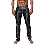 Caxndycing Lederhose Herren Pu Leder Elastisch Biker Hose Rockerjeans Exclusive Premium Lederjeans Aus Voll-Rindsleder Motorradhose Winddicht Bikerhose Steampunk Gothic Hosen