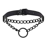 Manfnee PU Leder Choker Punk Goth Emo Circle Kette Choker Halsband Halskette für Frauen Männer verstellbar