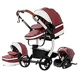 3 in 1 Kombikinderwagen 3 in 1 Reisesysteme Infant Kinderwagen Hochlandschaft Liegender Buggy Kinderwagen Neugeborenen Kinderwagen Faltbarer Standardkinderwagen (518 Red)