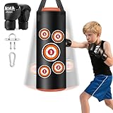 JUOIFIP Boxsack Hängend Set, Boxsack Kinder mit Handschuhen 60 cm, Microfiber Leder Schwere Tasche für das Training Kickboxen Fitness MMA Grappling Muay Thai Karate
