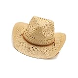 Strohhut im Vintage-Stil, tragbar, für Herren, Western-Stil, Retro-Stil, Outdoor-Reisezubehör, Western-Stil, Sonne, beige, Einheitsgröße