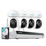 Reolink 4K Wi-Fi 6 PT Überwachungskamera Set, 4stk WLAN-Kameras Outdoor mit 355° Pan & 50° Tilt, Bewegungsverfolgung, Smart-Erkennung, Farbnachtsicht, 12-Kanal Wi-Fi NVR mit 2TB HDD, RLK12-800WPT4