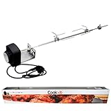 Cookit® Universal Drehspieß für 3- und 4-Brenner Gasgrill | Edelstahl | 820 mm Spieß | 230V Motor | Perfekt für Hähnchen, Ente & Braten, Silber