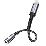 JSAUX Lightning auf Klinke Adapter 3.5mm Kopfhörer Lightning auf Aux Adapter Kompatibel mit iPhone 14 13 12 11 X usw-Grau