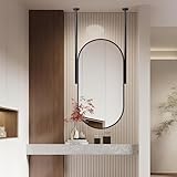 Nordic ovaler Hängespiegel mit schwarzem Metallrahmen, 40 x 60 cm, dekorativer Wandspiegel für Wohnzimmer, Eingang und Schminktisch, stilvolles schwebendes Deckendesign