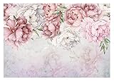 WallArena - Vlies Fototapete Blumen Pfingstrose Romantisch Rosen 368x254 cm - Fototapeten - Tapeten - für Wohnzimmer Schlafzimmer - Vliestapete Wandtapete Tapete 3D Effekt- inkl. Kleister