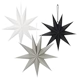 Nordstern Papier Stern 3er Set -Weihnachtsdeko für Fenster - Weihnachtsstern zum aufhängen - 30 cm - Schwarz, Weiß, Grau