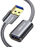 JSAUX USB 3.0 Verlängerung Kabel 2M, USB A Stecker auf A Buchse Nylon Verlängerungskabel 5Gbps Superschnelle mit Vergoldeten Kontakte für Kartenlesegerät,Tastatur, Drucker, Scanner,Kamera usw - Grau