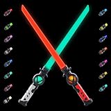SGZIOO Lichtschwert Kinder, 2 Stück Laserschwert Kinder mit 15 Farben und 3D Sound, USB-C Lade Lichtschwert, 2 in 1 Retractable Laserschwert, für Cosplay War Fighters, Halloween Dress Up