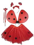 Tante Tina Marienkäfer Kostüm Mädchen - 4-teiliges Mädchen Kostüm Marienkäfer mit Tüllrock, Flügel, Zauberstab und Haarreif - Rot/Schwarz - geeignet für Kinder von 2 bis 8 Jahren