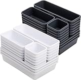 WUWEOT 42-teilige Schubladen Ordnungssystem Schubladen Organizer Schubladeneinsatz Aufbewahrungsbox Schreibtischschubladen Organizer für Kosmetik Schreibtisch Büro Bad Küche Weiß und Dunkelgrau