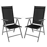 Montafox Klappstuhl Set Balkonstühle Alu Gartenstuhl Verstellbar Klappbar Belastbarkeit 120 kg Outdoor Hochlehner Aluminium Klappsessel Doppelpack Balkon Terrasse, Farbe:Schwarz, Menge:2 Stück