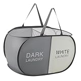 Zusammenklappbarer, robuster Wäschekorb mit 2 Fächern zum Sortieren Aufbewahren. Tragbarer Wäschekorb für die Waschküche im Wohnheim oder auf Reisen (Schwarz + Beige) BjA135 (Grey, 36X36X58cm)